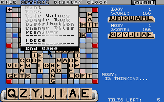 The Computer Edition of Scrabble Brand Crossword Game (Atari ST) screenshot: I quit!