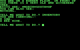 Castle of Skull Lord (Amstrad CPC) screenshot: Type "INVENTORY" and it will show your possessions.