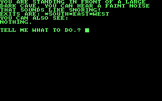 Castle of Skull Lord (Amstrad CPC) screenshot: Standing in front of a large dark cave.