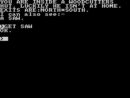 Castle of Skull Lord (ZX Spectrum) screenshot: Inside of a Woodcutter's hut.