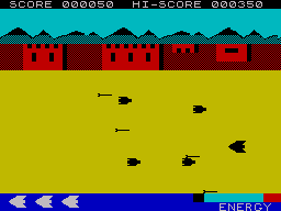 Viper III (ZX Spectrum) screenshot: Shoot and avoid enemies. Using the gun uses up energy.