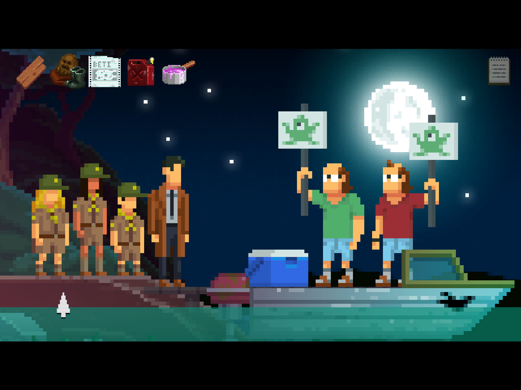 The Darkside Detective (Windows) screenshot: These guys want to see the Twin Lakes monster!