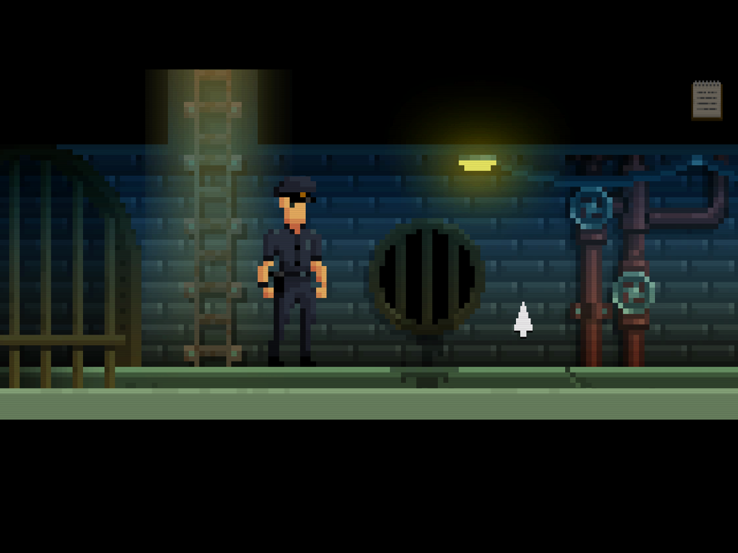 The Darkside Detective (Windows) screenshot: Moving the dumpster opens up two paths at once. Dooley and McQueen split paths - Dooley goes through the sewers...