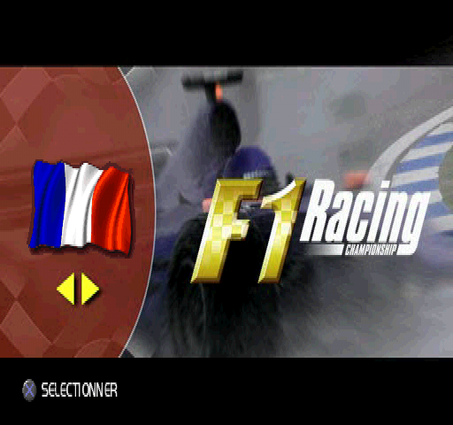 F1 Racing Championship (PlayStation) screenshot: Language selection. English or French.