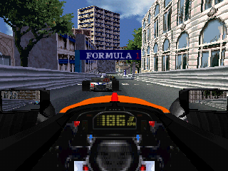 F1 Racing Championship (PlayStation) screenshot: Cockpit cam. Not available in Arcade mode.