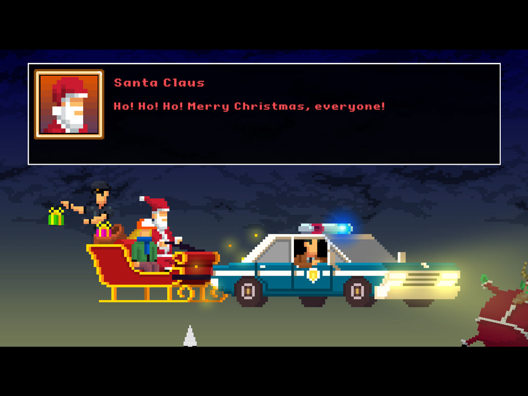The Darkside Detective (Windows) screenshot: The squad car can be used instead of Santa's reindeer. ;)