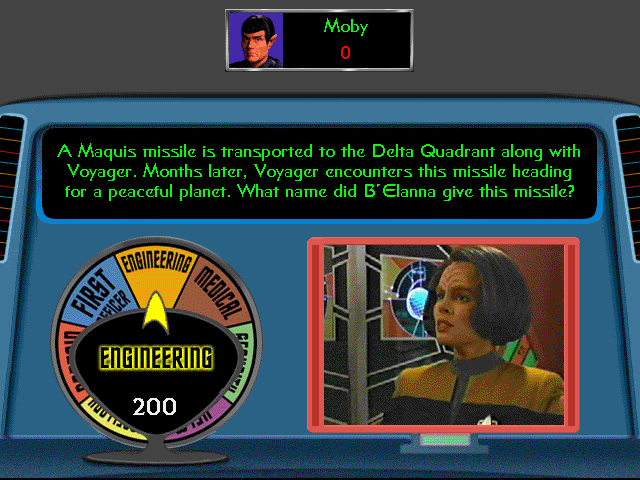 Star Trek: The Game Show (Windows) screenshot: Quiz questions can come from all of the Star Trek shows through Star Trek Voyager.
