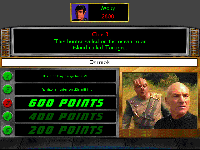 Star Trek: The Game Show (Windows) screenshot: Successfully answering a quiz question reveals the associated image.