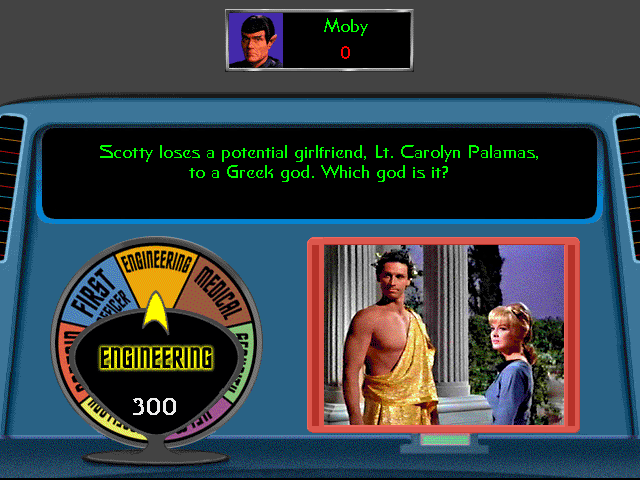 Star Trek: The Game Show (Windows) screenshot: The Alpha Quadrant portion features quiz questions from various categories.