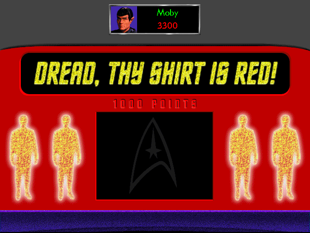 Star Trek: The Game Show (Windows) screenshot: The "Dread, they shirt is red" game revolves around crew members that died on the show.