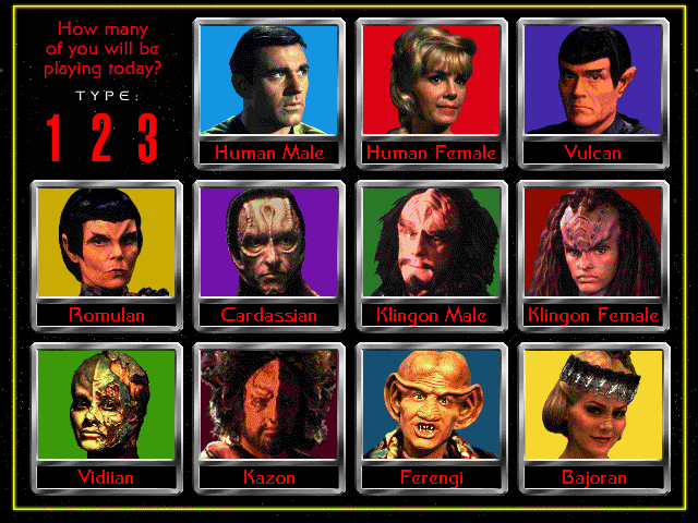 Star Trek: The Game Show (Windows) screenshot: Choose from a variety of Star Trek races to represent your player.