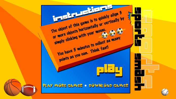 Sports Smash (Browser) screenshot: Main menu