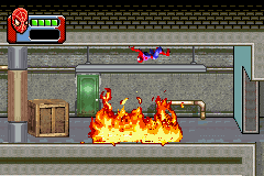 Spider-Man 3 (Game Boy Advance) screenshot: Crawling over the flames