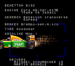 F-1 Grand Prix Part II (SNES) screenshot: Benetton B192