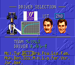 F-1 Grand Prix Part II (SNES) screenshot: Driver Selection