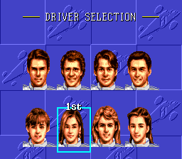 F-1 Grand Prix Part II (SNES) screenshot: Story mode - Driver Selection