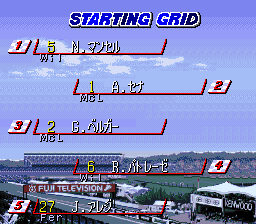 F-1 Grand Prix Part II (SNES) screenshot: Starting Grid