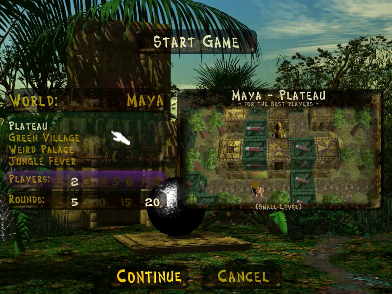 BomberFUN (Windows) screenshot: Choose level and other settings