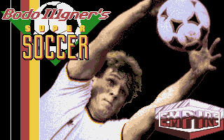 Gazza's Super Soccer (Amiga) screenshot: Title screen of the German version (Bodo Illgner's Super Soccer)