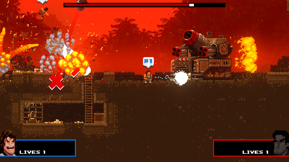 Broforce (Windows) screenshot: A cannon boss
