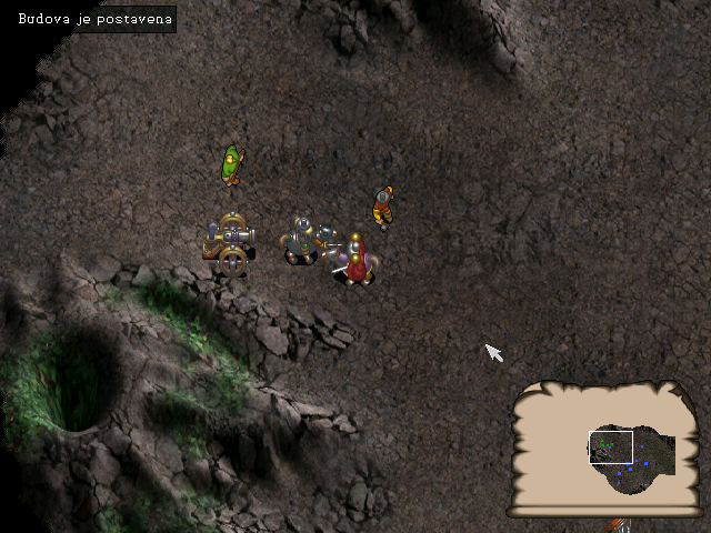 Husita (DOS) screenshot: A lone knight against a group of enemy fighters (demo version).