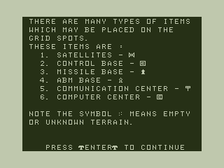 Global Thermonuclear War (TRS-80 CoCo) screenshot: Instructions