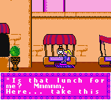 Barbie: Magic Genie Adventure (Game Boy Color) screenshot: Barbie has been delivered the lunch and she will be rewarded.