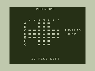 Peg Jump (TRS-80 CoCo) screenshot: Invalid Jump