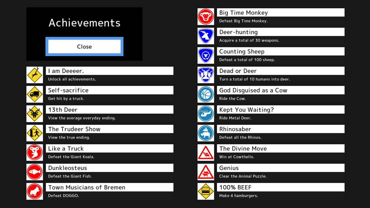 DEEEER Simulator (Windows) screenshot: In-game achievements