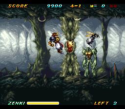 Kishin Dōji ZENKI: Battle Raiden (SNES) screenshot: In stage 4-1 Zenki again looses his powers