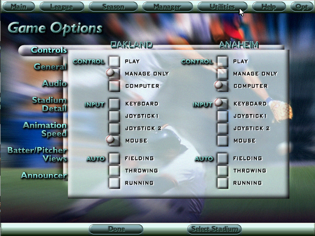 Tony La Russa Baseball 4 (Windows) screenshot: Game Options