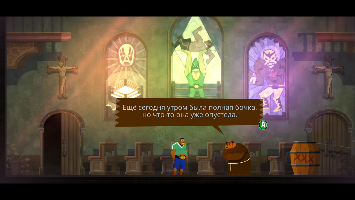 Guacamelee! 2 (Windows) screenshot: The events of Guacamelee 1 are celebrated in the church