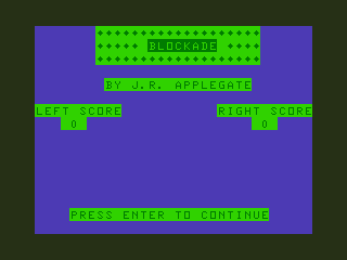 Blockade (TRS-80 CoCo) screenshot: Current Scores