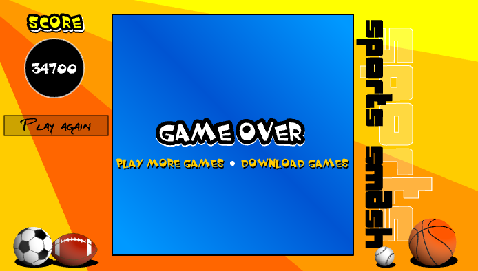 Sports Smash (Browser) screenshot: Game over: The 5 minutes passed