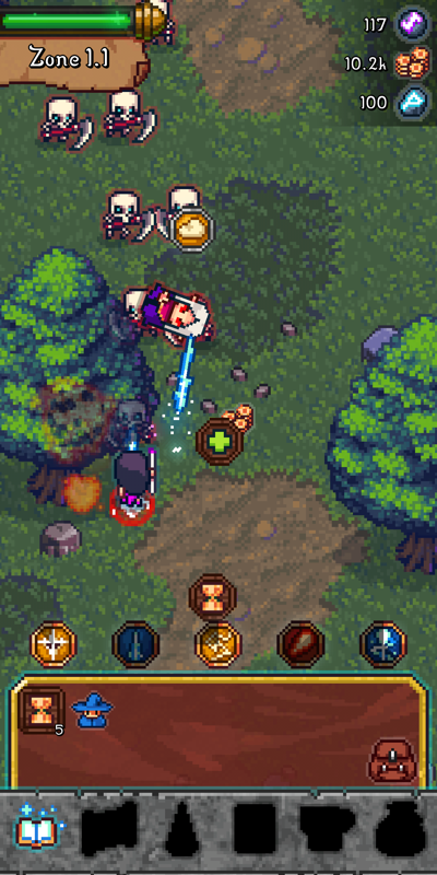 Tap Wizard RPG: Arcane Quest (Android) screenshot: Swipe the floating icons dropped by monsters for bonuses