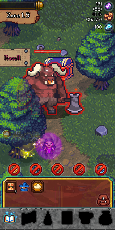Tap Wizard RPG: Arcane Quest (Android) screenshot: Beaten by this minotaur — back to the start to recharge