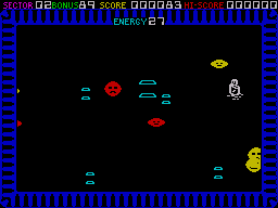 Zip-Zap (ZX Spectrum) screenshot: Level two is populated by frowning faces.