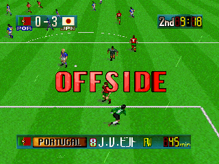 Hyper Formation Soccer (PlayStation) screenshot: Original View Point - Level 2 Zoom
