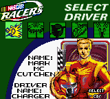 NASCAR Racers (Game Boy Color) screenshot: Choose your driver from the animated series.