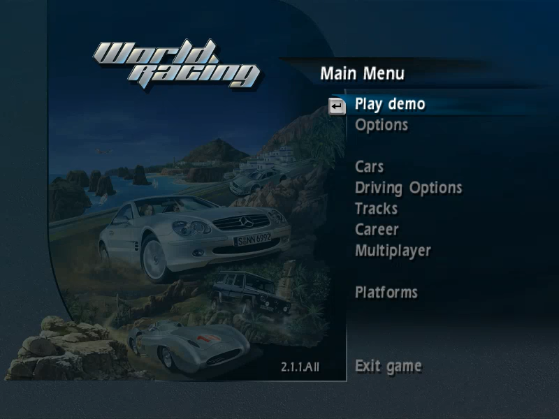 World Racing (Windows) screenshot: Main menu (demo)