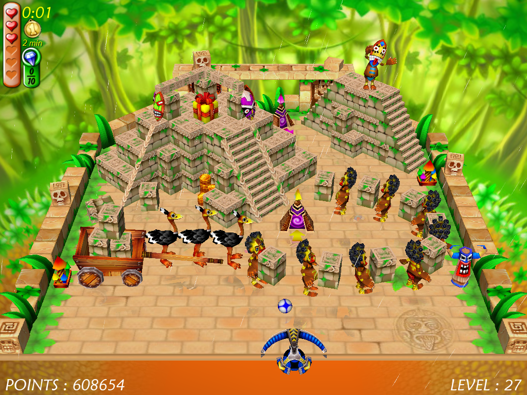 Magic Ball 4 (Windows) screenshot: Jungle's natives are constructing their pyramids with the help of ostriches.