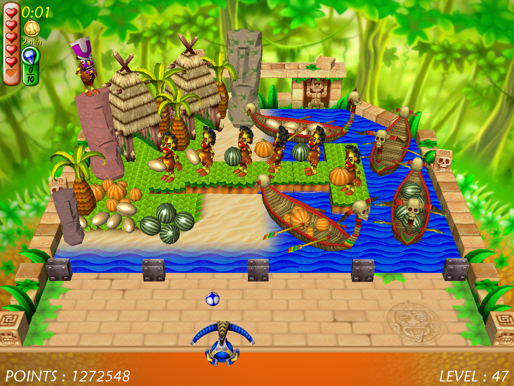 Magic Ball 4 (Windows) screenshot: Jungle's natives are bringing their food supplies from sea to shore of their island.