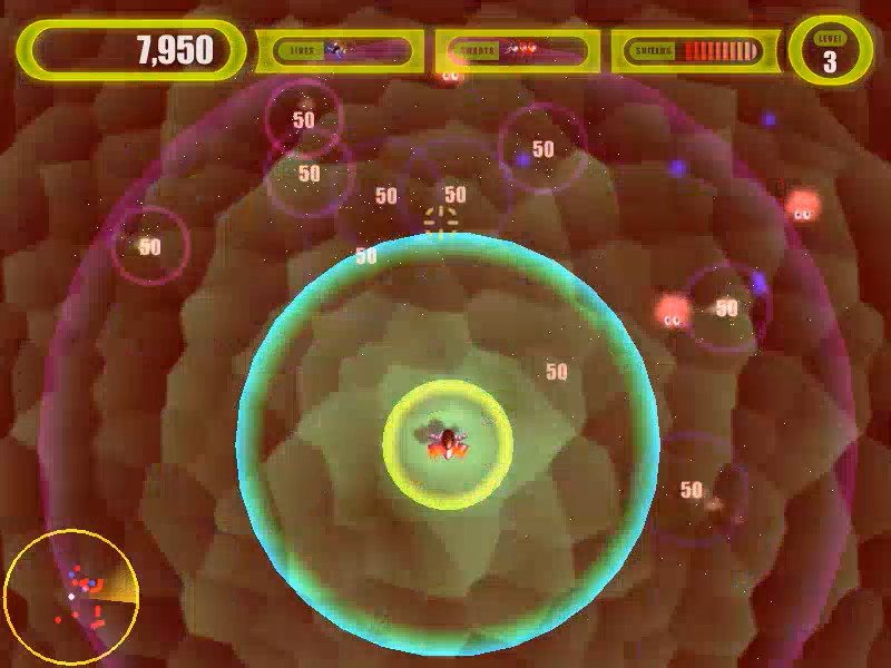 AlienFlux (Windows) screenshot: Superbomb blowing up all enemies in a range