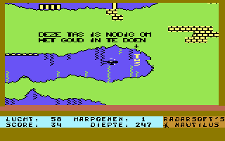 Nautilus (Commodore 64) screenshot: the "Tas" (bag). This is where the gold bars should be placed (one at a time) and then safely brought to the surface.