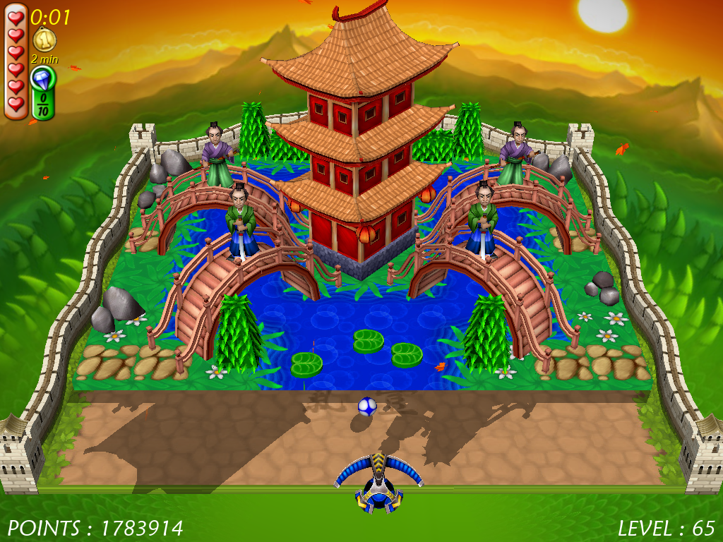 Magic Ball 4 (Windows) screenshot: Pagoda surrounded by four bridges.