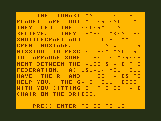 Stellar Search (TRS-80 CoCo) screenshot: The Aliens are not Friendly