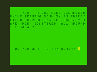 Stellar Search (TRS-80 CoCo) screenshot: I Tried to Teleport through a Shield