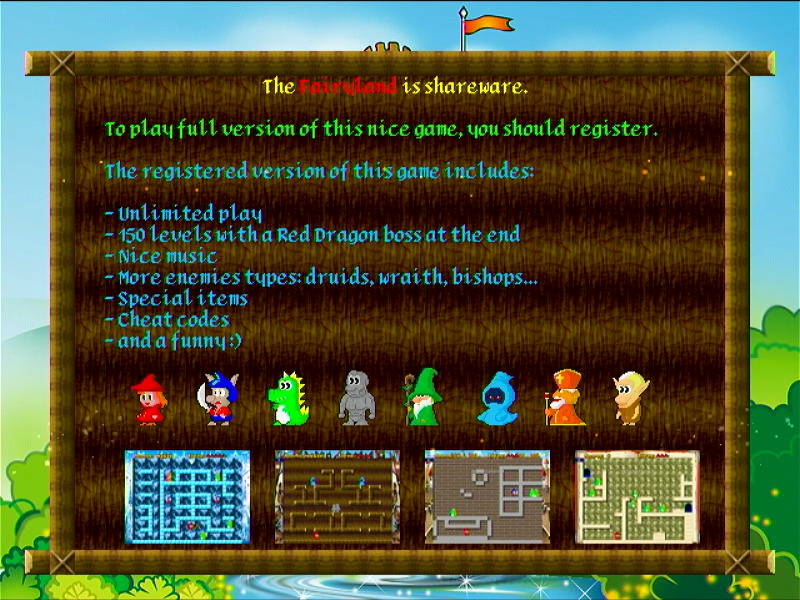 Fairyland (Windows) screenshot: Exit screen (shareware)