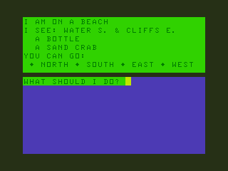 Espionage Island (TRS-80 CoCo) screenshot: Exploring by Cliffs