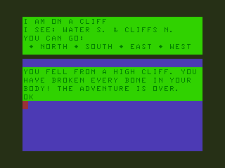 Espionage Island (TRS-80 CoCo) screenshot: I Fall off a Cliff